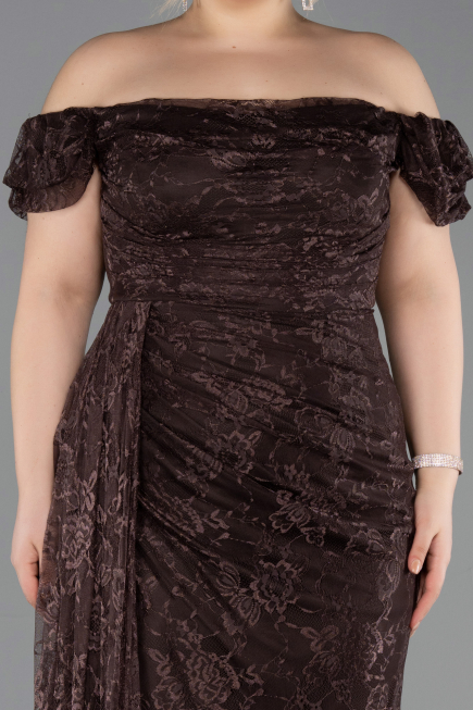 Robe de Soirée Grande Taille Longue Dantelle Brun ABU5729