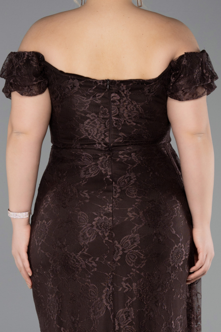 Robe de Soirée Grande Taille Longue Dantelle Brun ABU5729