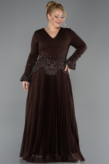 Robe de Soirée Grande Taille Longue Brun ABU5848