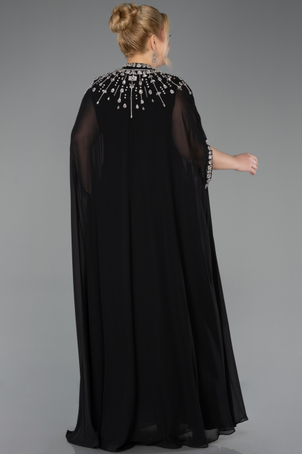 Robe De Soirée Grande Taille Longue Mousseline Noir ABU5845