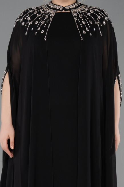 Robe De Soirée Grande Taille Longue Mousseline Noir ABU5845