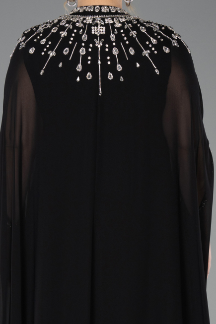 Robe De Soirée Grande Taille Longue Mousseline Noir ABU5845