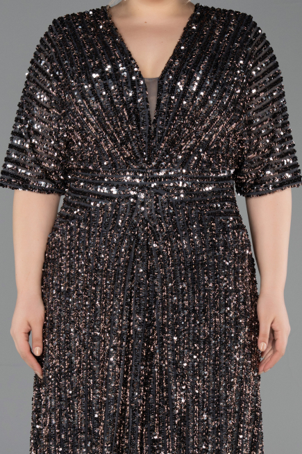 Robe De Soirée Grande Taille Longue Squameuse Anthracite ABU5846