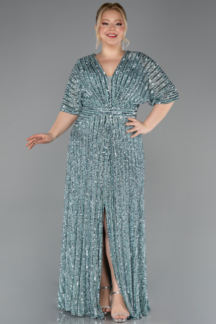 Robe De Soirée Grande Taille Longue Squameuse Menthe ABU5846