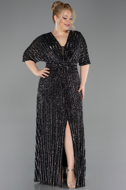 Robe De Soirée Grande Taille Longue Squameuse Noir ABU5846