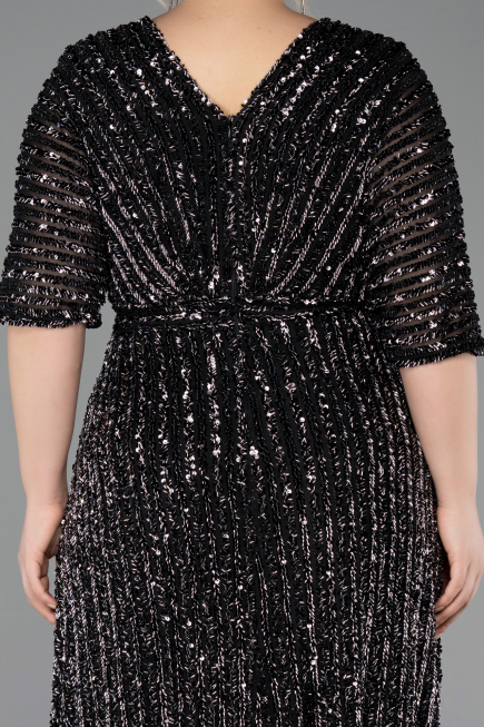 Robe De Soirée Grande Taille Longue Squameuse Noir ABU5846
