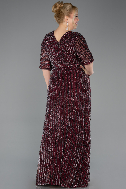 Robe De Soirée Grande Taille Longue Squameuse Rouge Bordeaux ABU5846