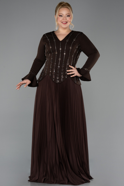 Robe de Soirée Grande Taille Longue Brun ABU5849