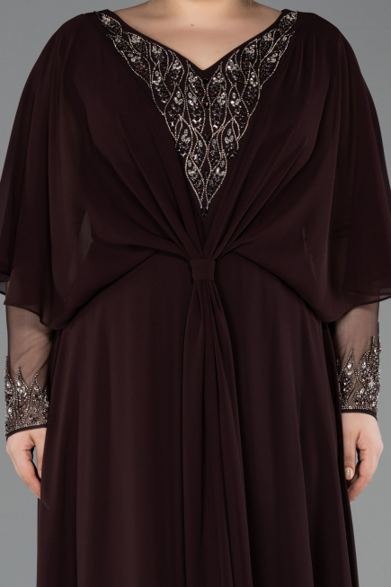 Robe de Soirée Grande Taille Longue Mousseline Brun ABU5850