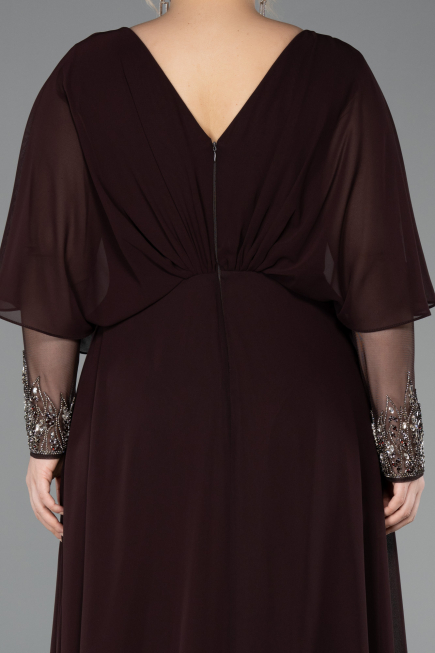 Robe de Soirée Grande Taille Longue Mousseline Brun ABU5850