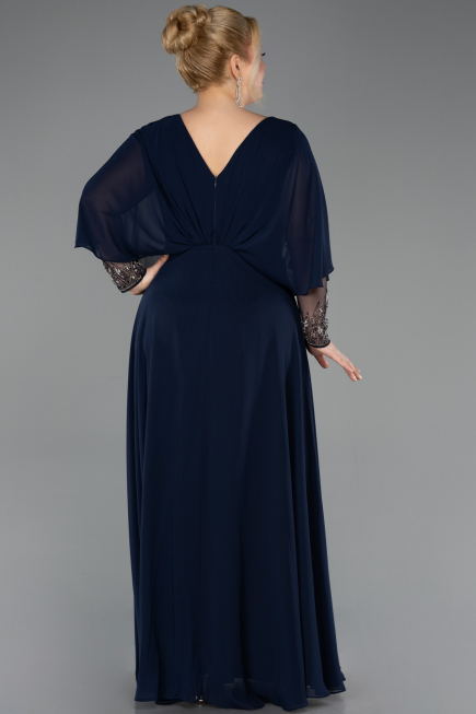 Robe de Soirée Grande Taille Longue Mousseline Bleu Marine ABU5850