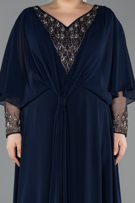 Robe de Soirée Grande Taille Longue Mousseline Bleu Marine ABU5850