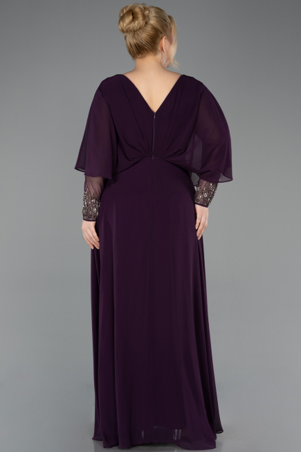 Robe de Soirée Grande Taille Longue Mousseline Violet ABU5850