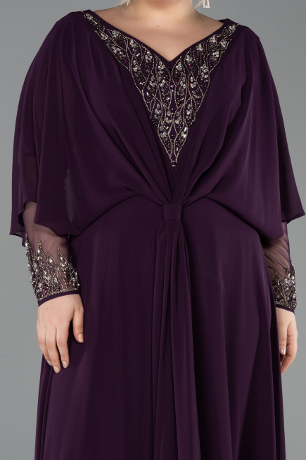 Robe de Soirée Grande Taille Longue Mousseline Violet ABU5850