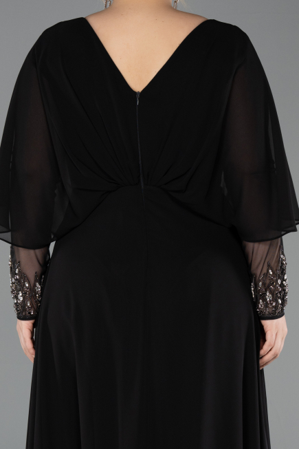 Robe de Soirée Grande Taille Longue Mousseline Noir ABU5850