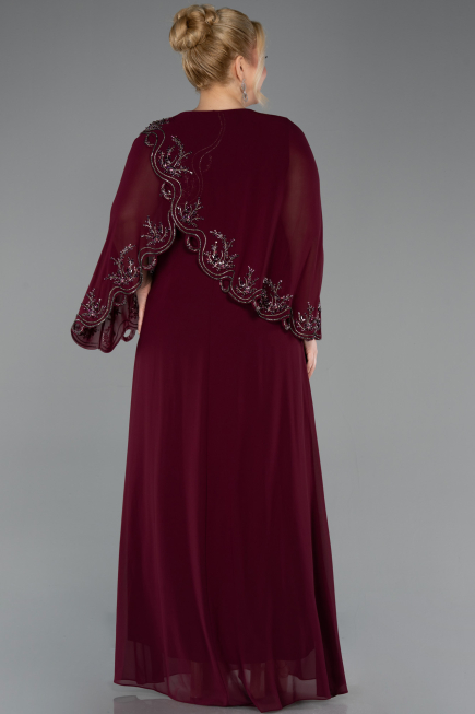 Robe De Soirée Grande Taille Longue Mousseline Prune ABU5852