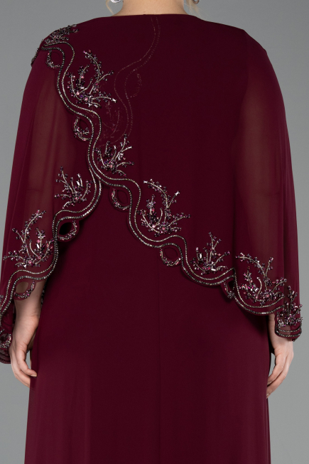 Robe De Soirée Grande Taille Longue Mousseline Prune ABU5852