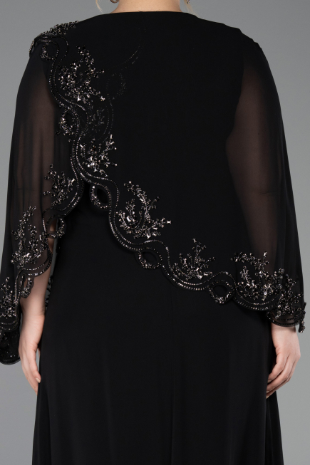 Robe De Soirée Grande Taille Longue Mousseline Noir ABU5852