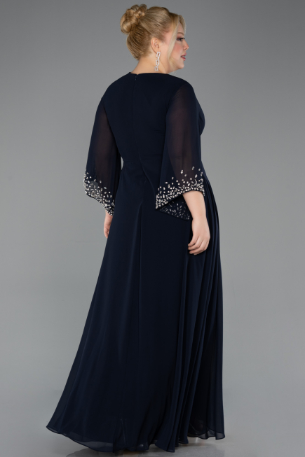 Robe de Soirée Grande Taille Longue Mousseline Bleu Marine ABU5853