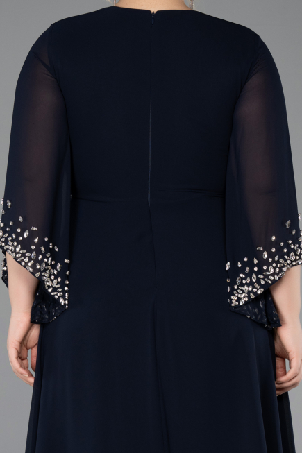 Robe de Soirée Grande Taille Longue Mousseline Bleu Marine ABU5853
