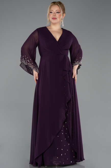 Robe de Soirée Grande Taille Longue Mousseline Violet ABU5853