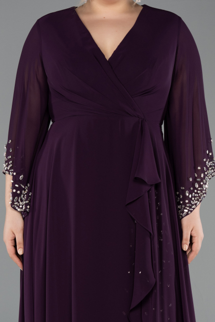 Robe de Soirée Grande Taille Longue Mousseline Violet ABU5853