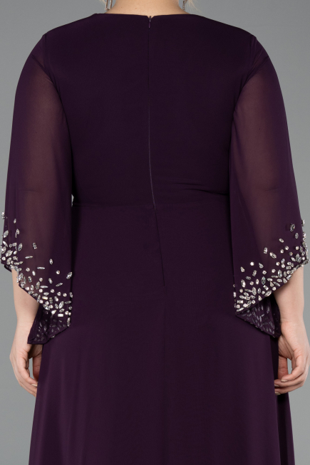 Robe de Soirée Grande Taille Longue Mousseline Violet ABU5853