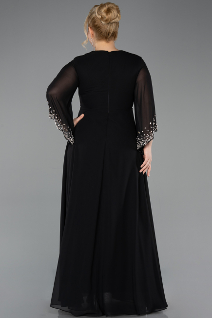 Robe de Soirée Grande Taille Longue Mousseline Noir ABU5853