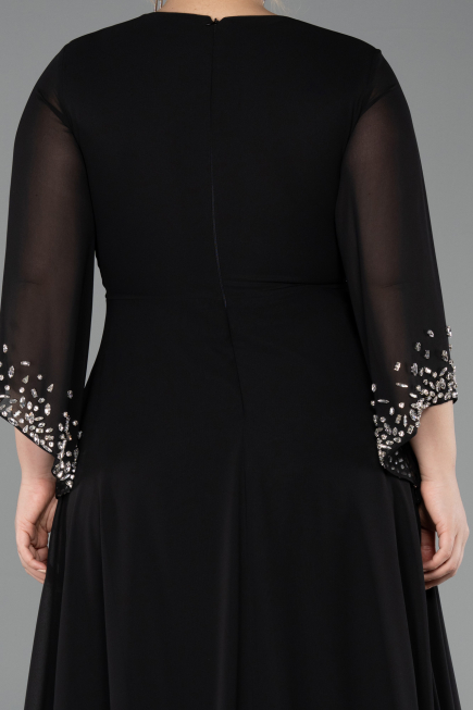 Robe de Soirée Grande Taille Longue Mousseline Noir ABU5853