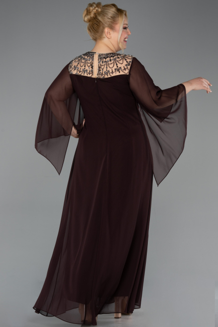Robe Grande Taille Longue Mousseline Brun ABU5854