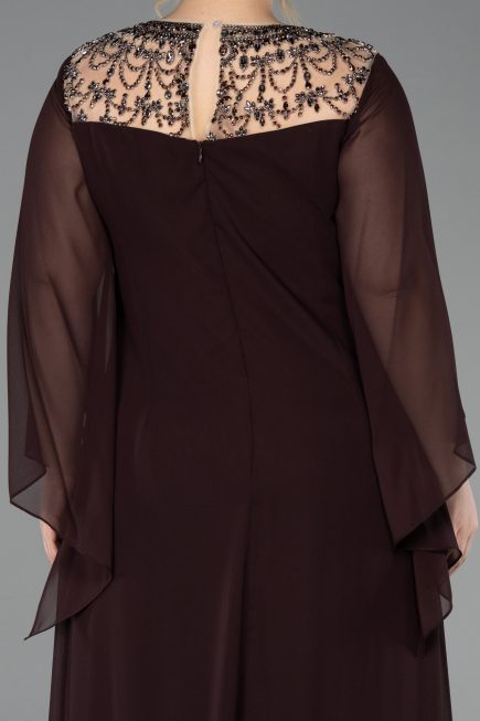 Robe Grande Taille Longue Mousseline Brun ABU5854