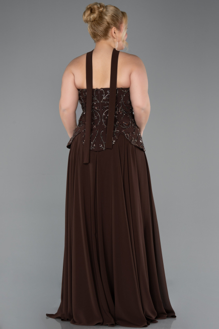 Robe de Soirée Grande Taille Longue Mousseline Brun ABU5855