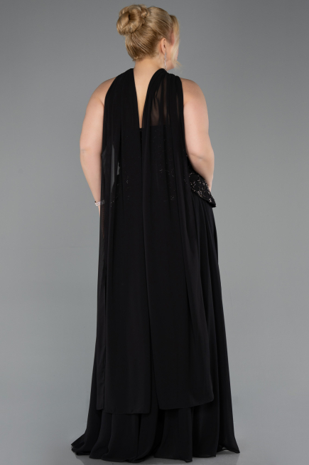 Robe de Soirée Grande Taille Longue Mousseline Noir ABU5855