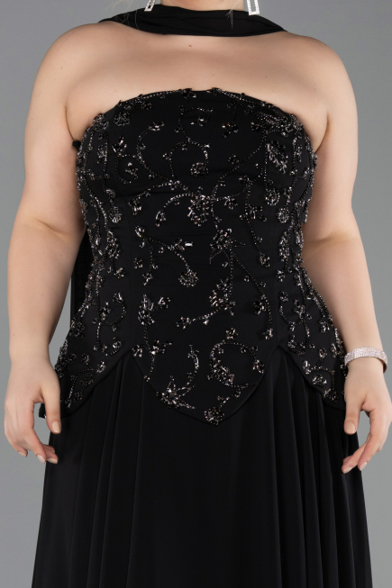 Robe de Soirée Grande Taille Longue Mousseline Noir ABU5855