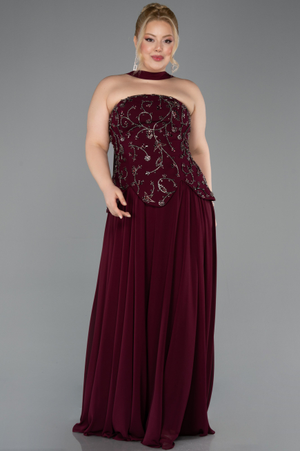 Robe De Soirée Grande Taille Mousseline Longue Couleur Cerise ABU5855
