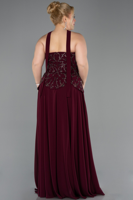 Robe De Soirée Grande Taille Mousseline Longue Couleur Cerise ABU5855