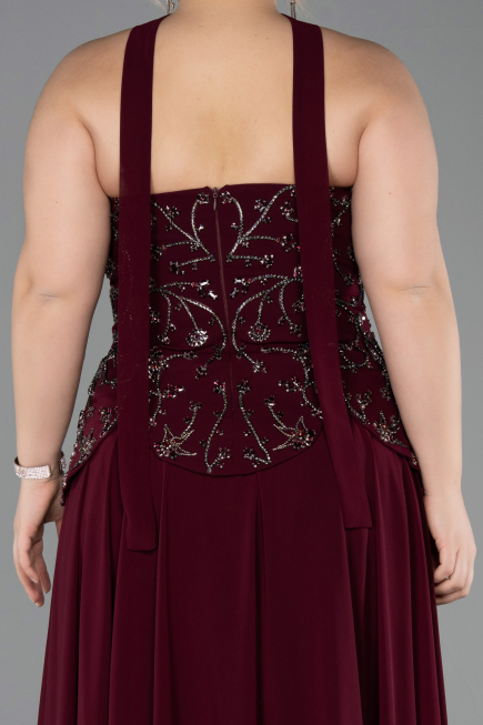 Robe De Soirée Grande Taille Mousseline Longue Couleur Cerise ABU5855