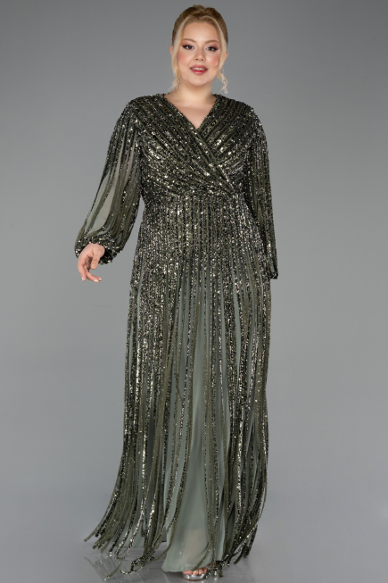 Robe Grande Taille Longue Squameuse Kaki ABU5857