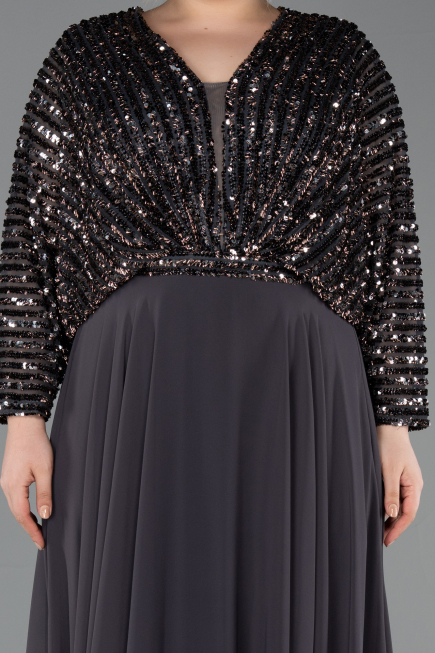 Robe Grande Taille Longue Mousseline Anthracite ABU5859
