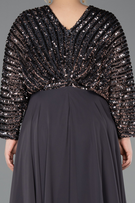 Robe Grande Taille Longue Mousseline Anthracite ABU5859
