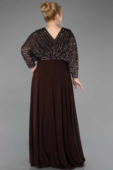 Robe Grande Taille Longue Mousseline Brun ABU5859