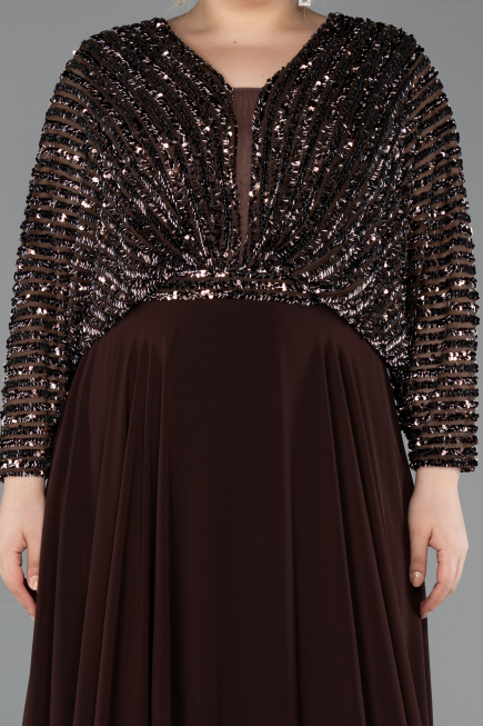 Robe Grande Taille Longue Mousseline Brun ABU5859