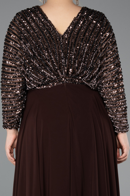 Robe Grande Taille Longue Mousseline Brun ABU5859
