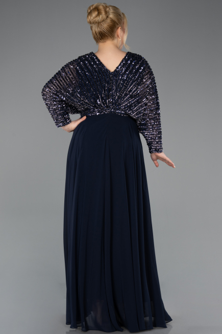 Robe Grande Taille Longue Mousseline Bleu Marine ABU5859