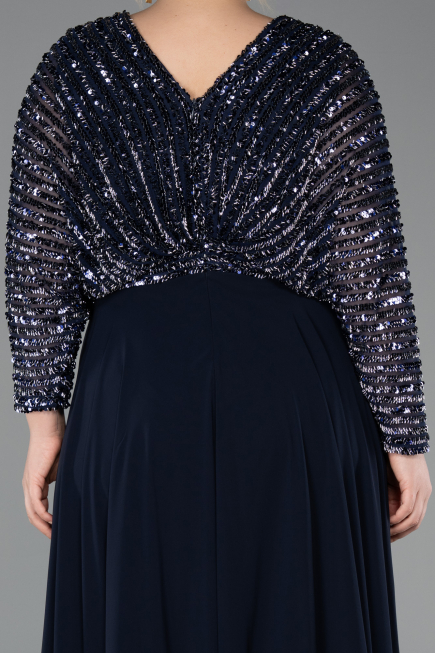 Robe Grande Taille Longue Mousseline Bleu Marine ABU5859