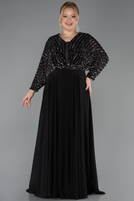 Robe Grande Taille Longue Mousseline Noir ABU5859