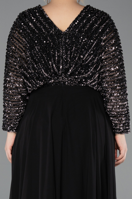 Robe Grande Taille Longue Mousseline Noir ABU5859