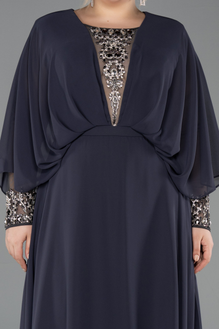 Robe Grande Taille Longue Mousseline Anthracite ABU5860