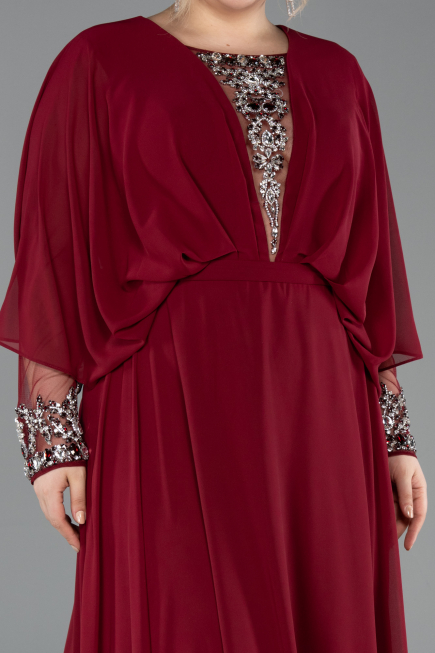 Robe Grande Taille Longue Mousseline Rouge Bordeaux ABU5860