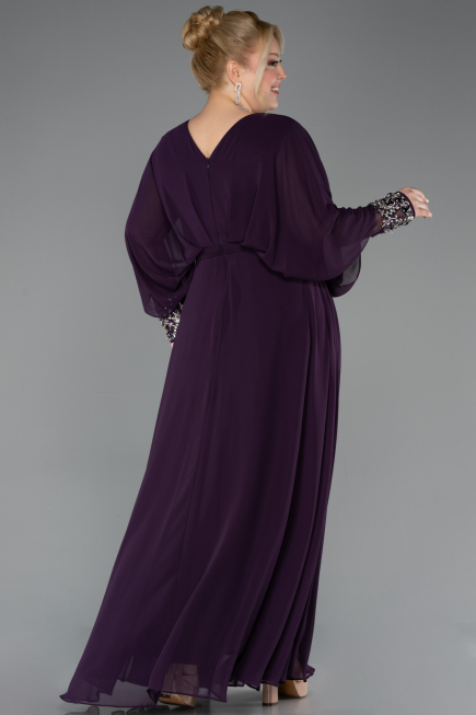 Robe Grande Taille Longue Mousseline Prune ABU5860